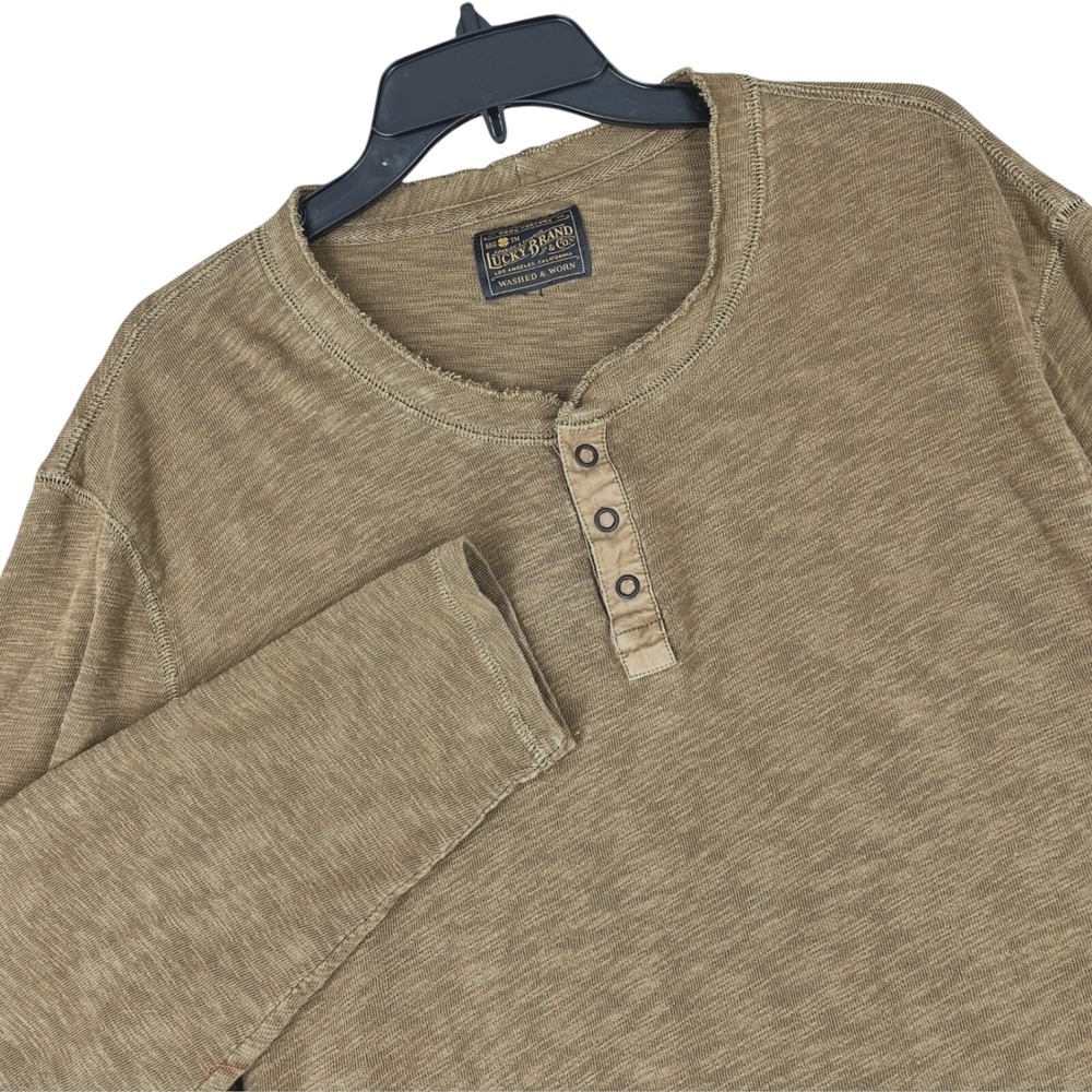 Lucky Brand Henley Shirt Mens XXL Slub Knit Raw Edge Mustard Cotton